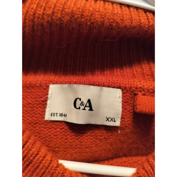 3289) C&A Est 1841 Burnt Orange Cowl Neck Cable Knit Wool Blend Sweater XXL - Picture 8 of 11